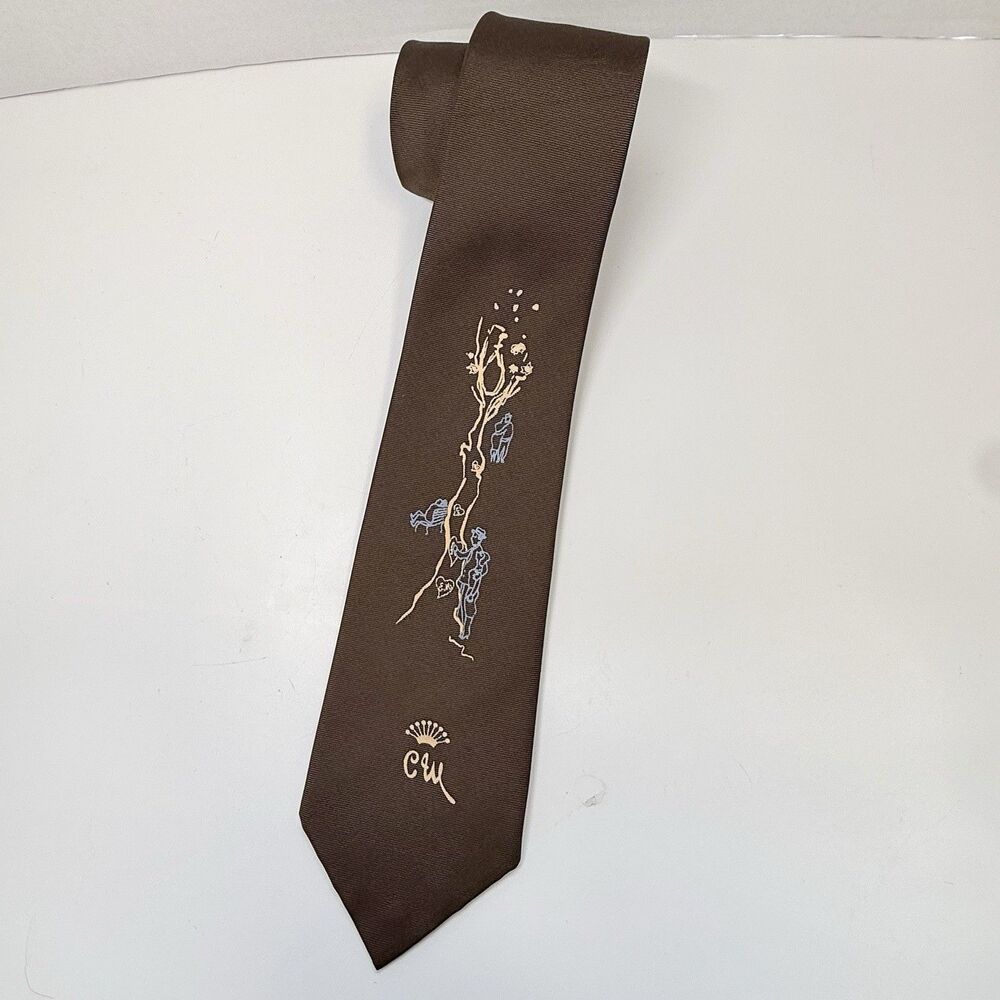 Vintage Countess Mara Brown Lovers Illustration Novelty Neck Tie Rare